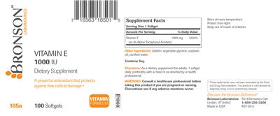 Photo of the Bronson Laboratories Vitamin E 1000 IU label