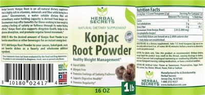 Photo of the Herbal Secrets Konjac Root Powder label