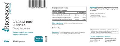Photo of the Bronson Laboratories Calcium 1000 Complex label