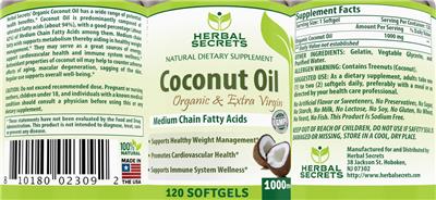 Photo of the Herbal Secrets Coconut Oil 1000 mg label