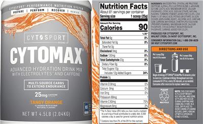 Photo of the CytoSport Cytomax Tangy Orange label