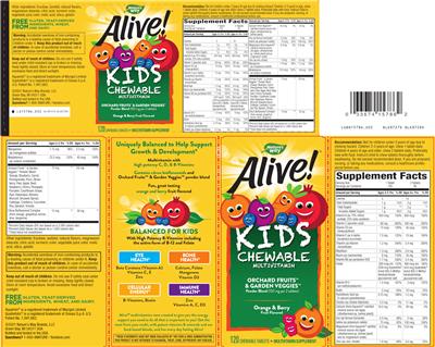 Photo of the Nature's Way Alive! Kids Chewable Multivitamin Orange & Berry Fruit Flavored label