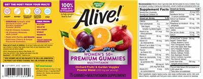 Photo of the Nature's Way Alive! Women's 50+ Premium Gummies Multivitamin label