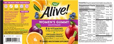 Photo of the Nature's Way Alive! Women's Gummy Multivitamin Mixed Berry Flavor label