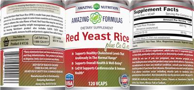 Photo of the AN Amazing Nutrition Amazing Formulas Red Yeast Rice Plus Co Q-10 label