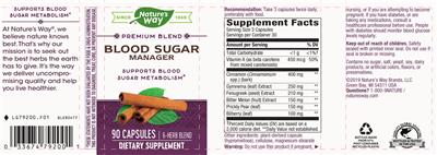 Photo of the Nature's Way Blood Sugar Manager label