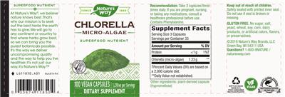 Photo of the Nature's Way Chlorella Micro-Algae 1,230 mg label