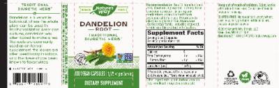 Photo of the Nature's Way Dandelion Root 1,575 mg label