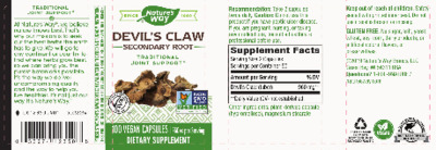Photo of the Nature's Way Devil's Claw Secondary Root 960 mg label