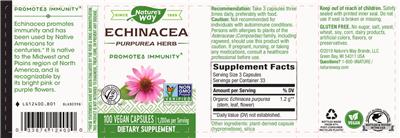 Photo of the Nature's Way Echinacea Purpurea Herb 1,200 mg label
