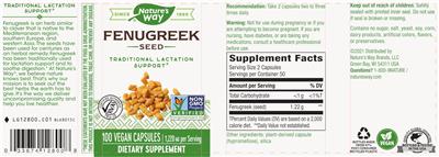 Photo of the Nature's Way Fenugreek Seed 1,220 mg label