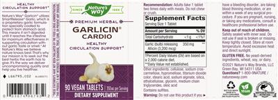 Photo of the Nature's Way Garlicin Cardio 350 mg label