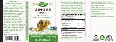Photo of the Nature's Way Ginger Root 1,100 mg label