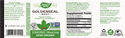 Photo of the Nature's Way Goldenseal Root 1,140 mg label