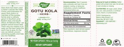 Photo of the Nature's Way Gotu Kola Herb 950 mg label