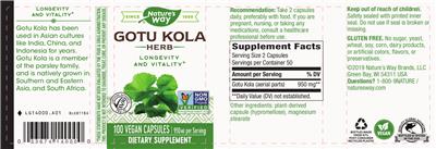 Photo of the Nature's Way Gotu Kola Herb 950 mg label