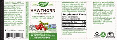 Photo of the Nature's Way Hawthorn Berries 1,530 mg label