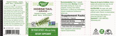 Photo of the Nature's Way Horsetail Grass 440 mg label