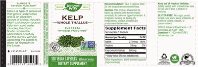 Photo of the Nature's Way Kelp Whole Thallus 600 mg label