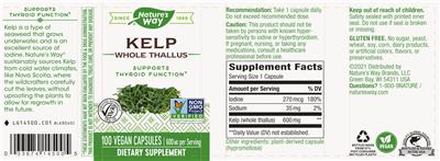 Photo of the Nature's Way Kelp Whole Thallus 600 mg label