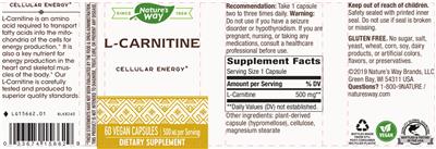 Photo of the Nature's Way L-Carnitine 500 mg label
