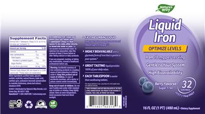 Photo of the Nature's Way Liquid Iron 18 mg Sugar Free Berry Flavored label