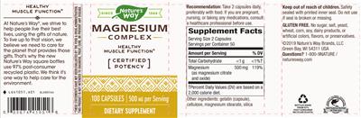 Photo of the Nature's Way Magnesium Complex 500 mg label