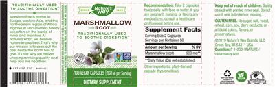 Photo of the Nature's Way Marshmallow Root 960 mg label