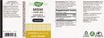 Photo of the Nature's Way MSM 1000 mg label