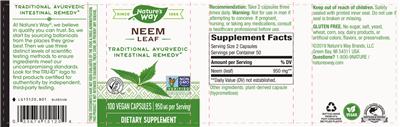 Photo of the Nature's Way Neem Leaf 950 mg label