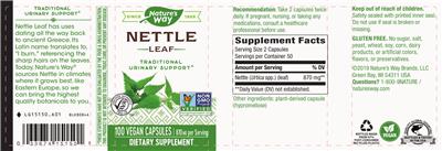 Photo of the Nature's Way Nettle Leaf 870 mg label