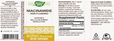 Photo of the Nature's Way Niacinamide 500 mg label