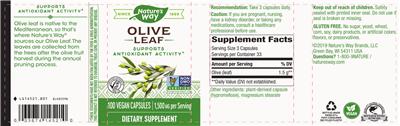 Photo of the Nature's Way Olive Leaf 1,500 mg label