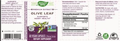 Photo of the Nature's Way Olive Leaf 250 mg label