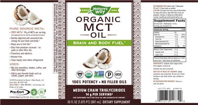 Photo of the Nature's Way Organic MCT Oil label