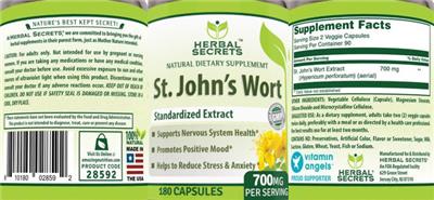 Photo of the Herbal Secrets St. John's Wort 700 mg label