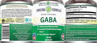 Photo of the AN Amazing Nutrition Amazing Formulas GABA 750 mg label