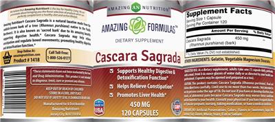 Photo of the AN Amazing Nutrition Amazing Formulas Cascara Sagrada 450 mg label