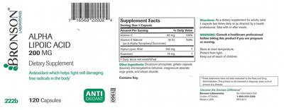 Photo of the Bronson Laboratories Alpha Lipoic Acid 200 mg label