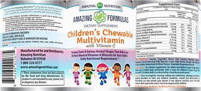 Photo of the AN Amazing Nutrition Amazing Formulas Children's Chewable Multivitamin label