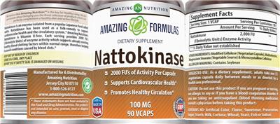 Photo of the AN Amazing Nutrition Amazing Formulas Nattokinase 100 mg label