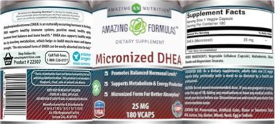 Photo of the AN Amazing Nutrition Amazing Formulas Micronized DHEA 25 mg label