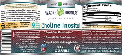 Photo of the AN Amazing Nutrition Amazing Formulas Choline Inositol 500 mg label