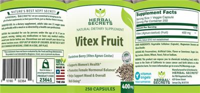 Photo of the Herbal Secrets Vitex Fruit 400 mg label