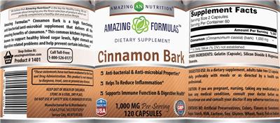Photo of the AN Amazing Nutrition Amazing Formulas Cinnamon Bark 1,000 mg label