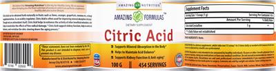 Photo of the AN Amazing Nutrition Amazing Formulas Citric Acid label