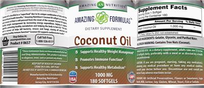 Photo of the AN Amazing Nutrition Amazing Formulas Coconut Oil 1000 mg label