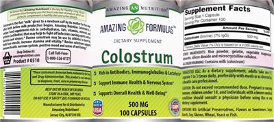 Photo of the AN Amazing Nutrition Amazing Formulas Colostrum 500 mg label