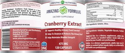 Photo of the AN Amazing Nutrition Amazing Formulas Cranberry Extract 475 mg label