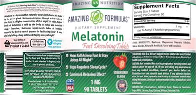 Photo of the AN Amazing Nutrition Amazing Formulas Melatonin 1 mg Strawberry Flavor label